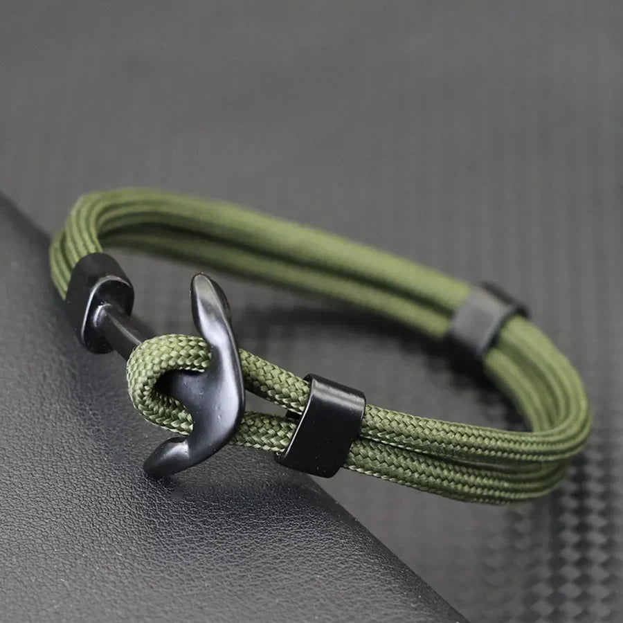 Black double-anchor bracelet green