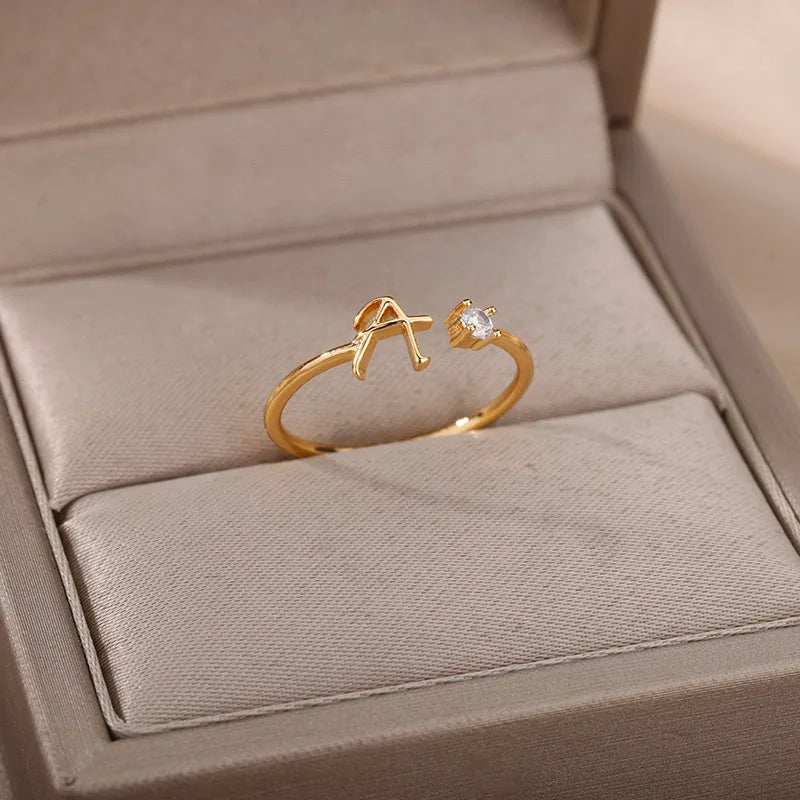 Thin personalized women's ring with initial a