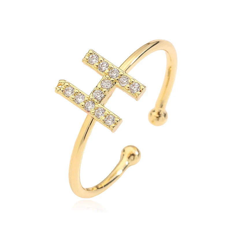 Personalized adjustable ring with initial h