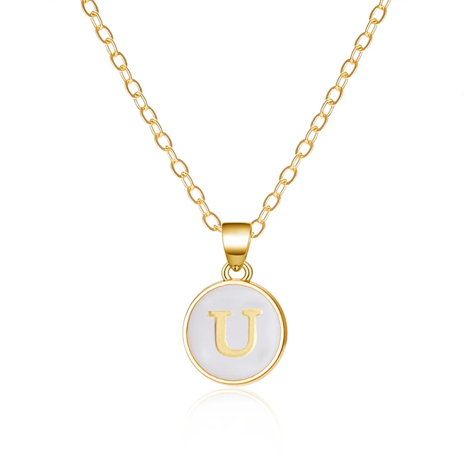 White initial u pendant necklace
