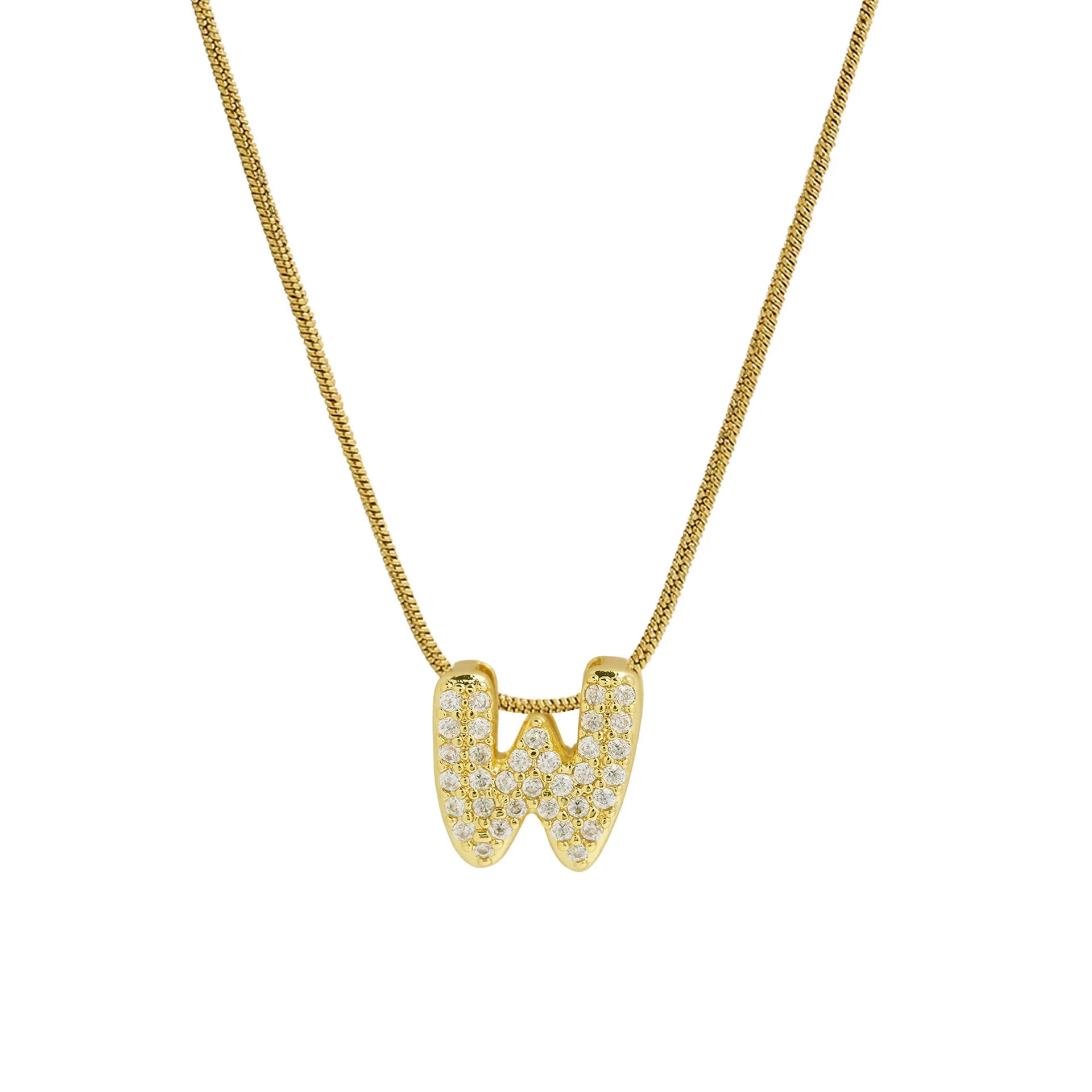 Rhinestone initial pendant necklace w