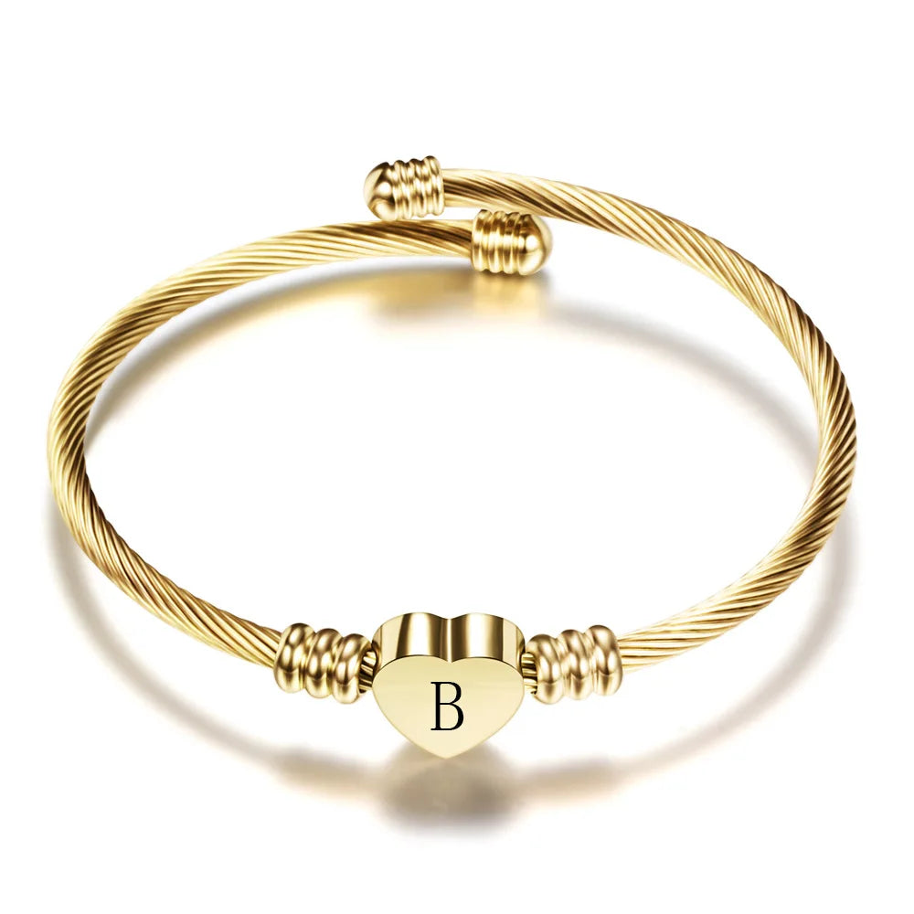 Heart bracelet with initial gold b