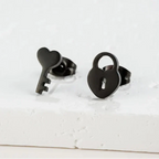 Minimalist key and lock earrings black