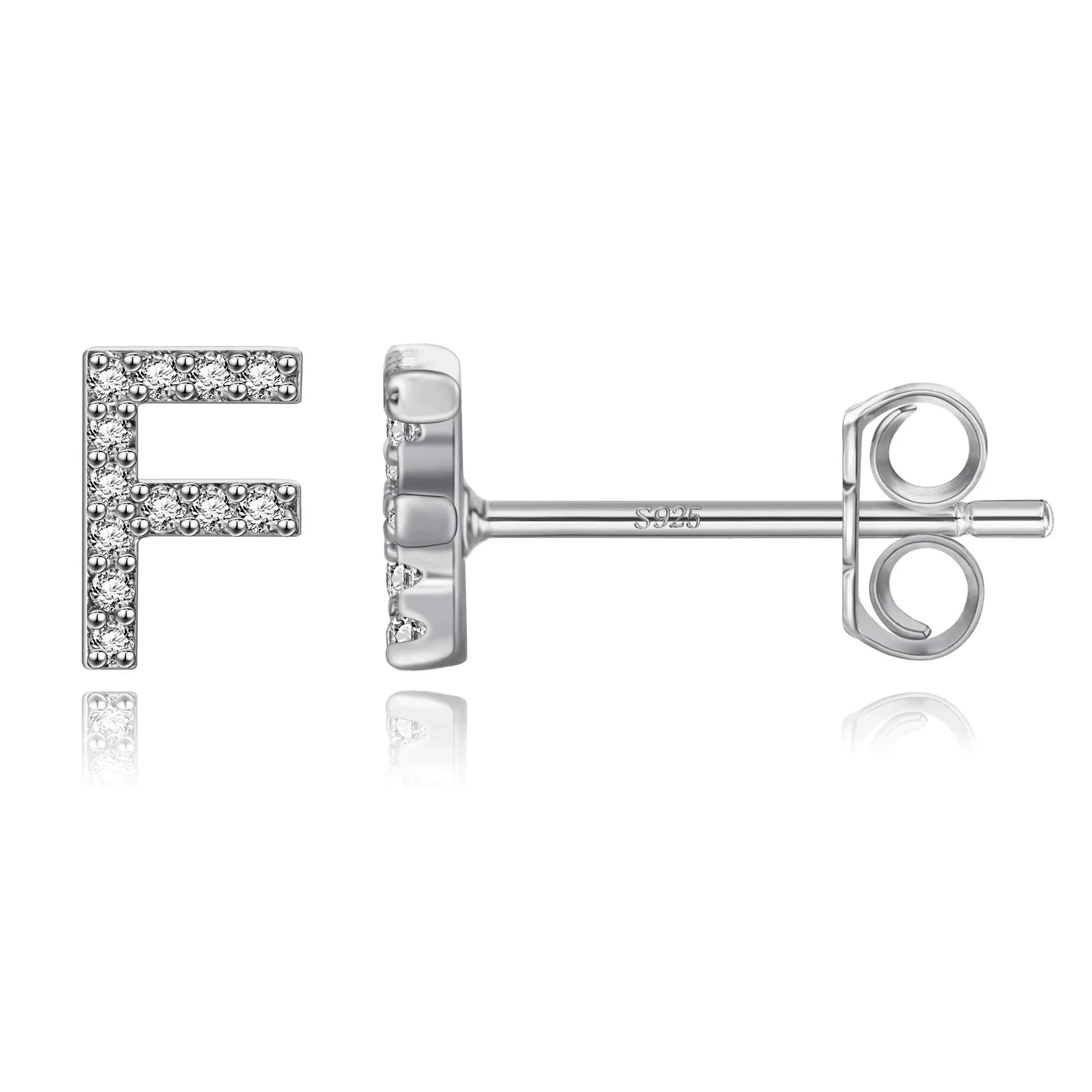 Silver initial earrings f