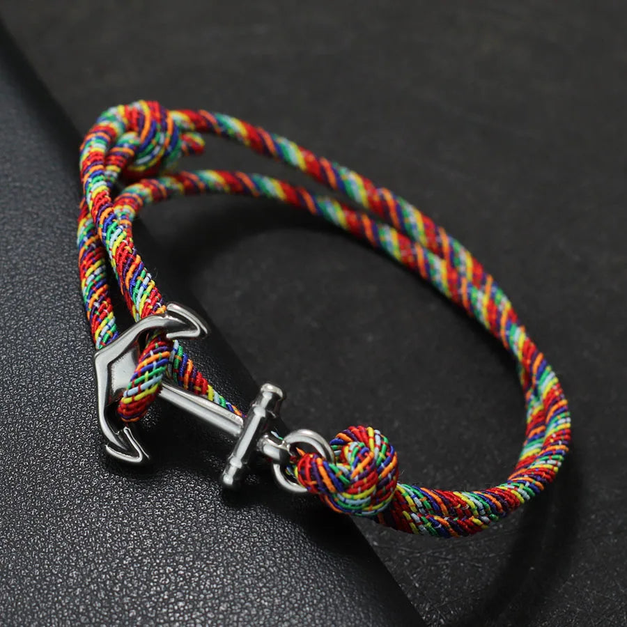Multicolored anchor rope bracelet