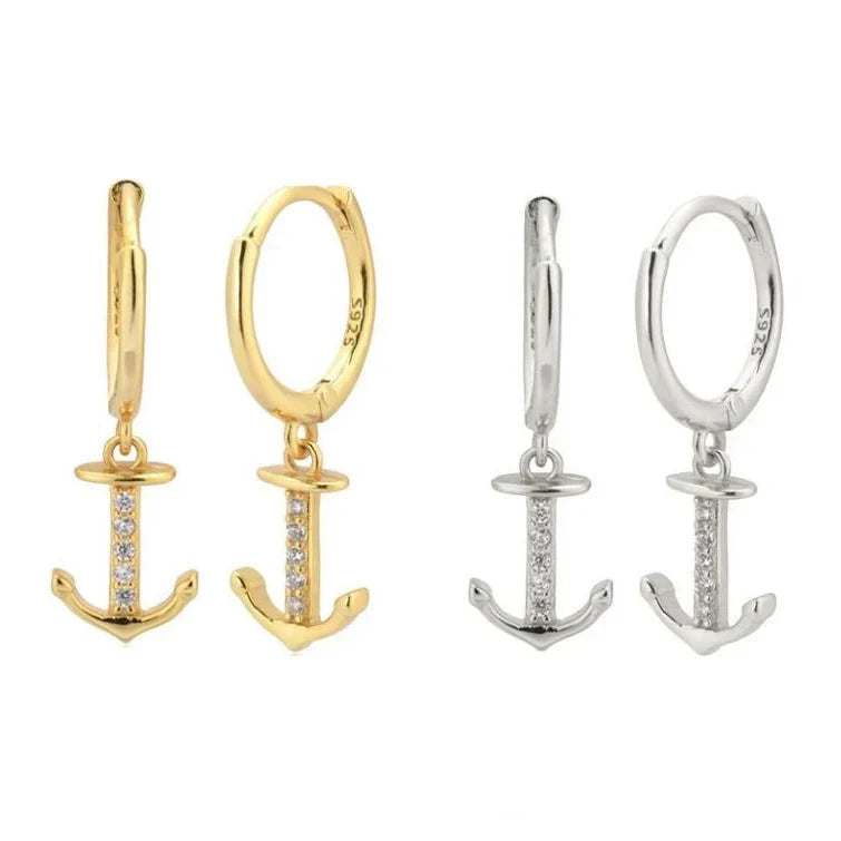 Gold anchor drop earrings