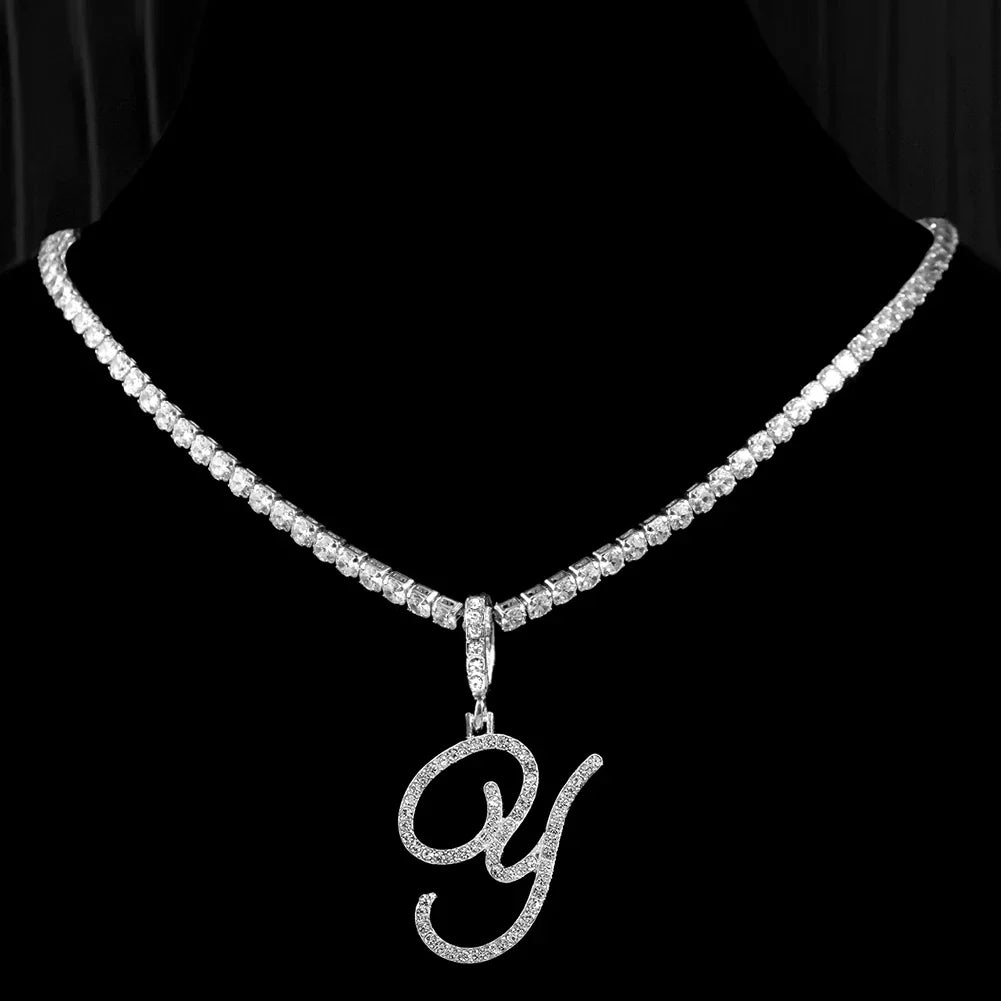 Choker necklace with initial pendant and rhinestones y