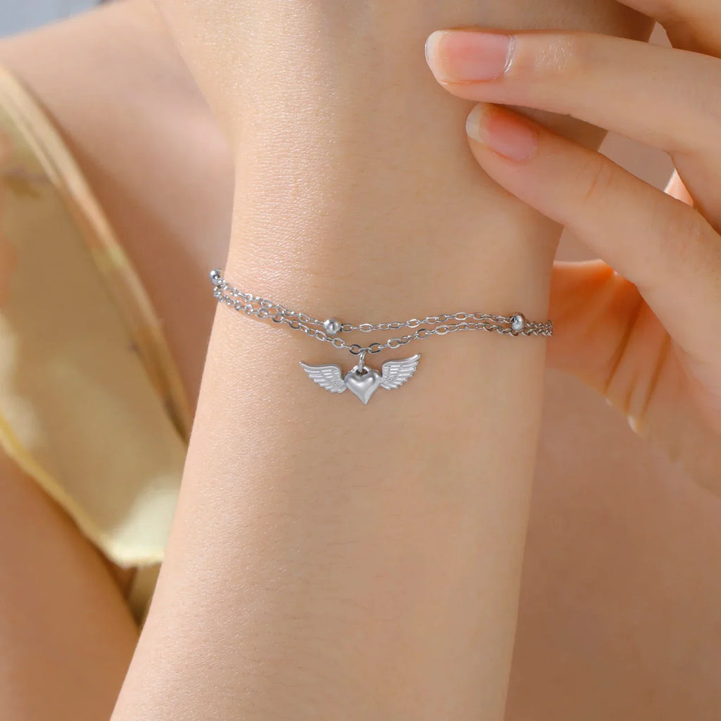Adjustable angel wings silver bracelet