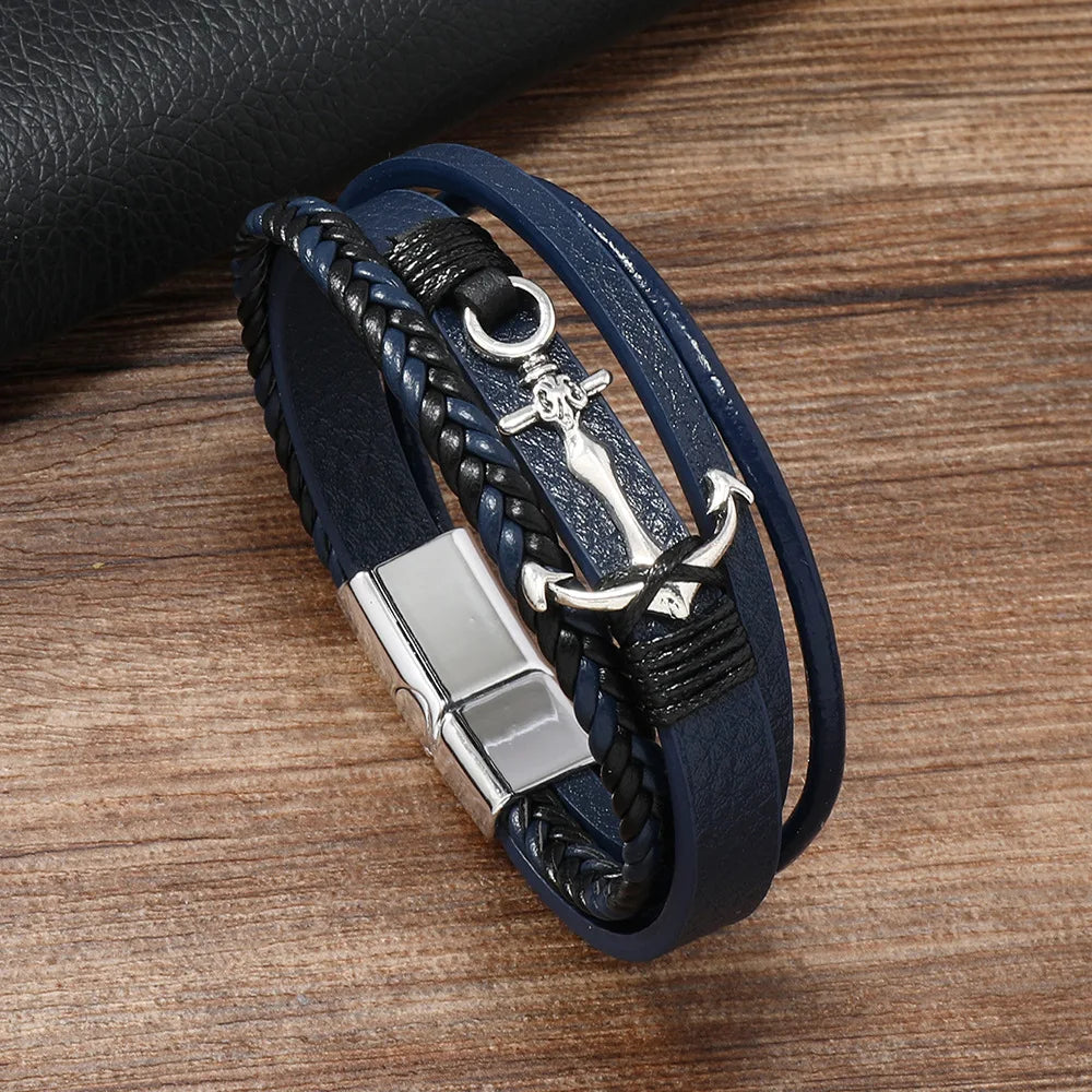 Wide blue anchor bracelet