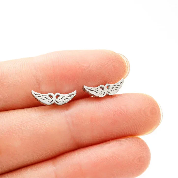 Minimalist angel wing earrings silver