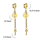 Key and lock drop earrings