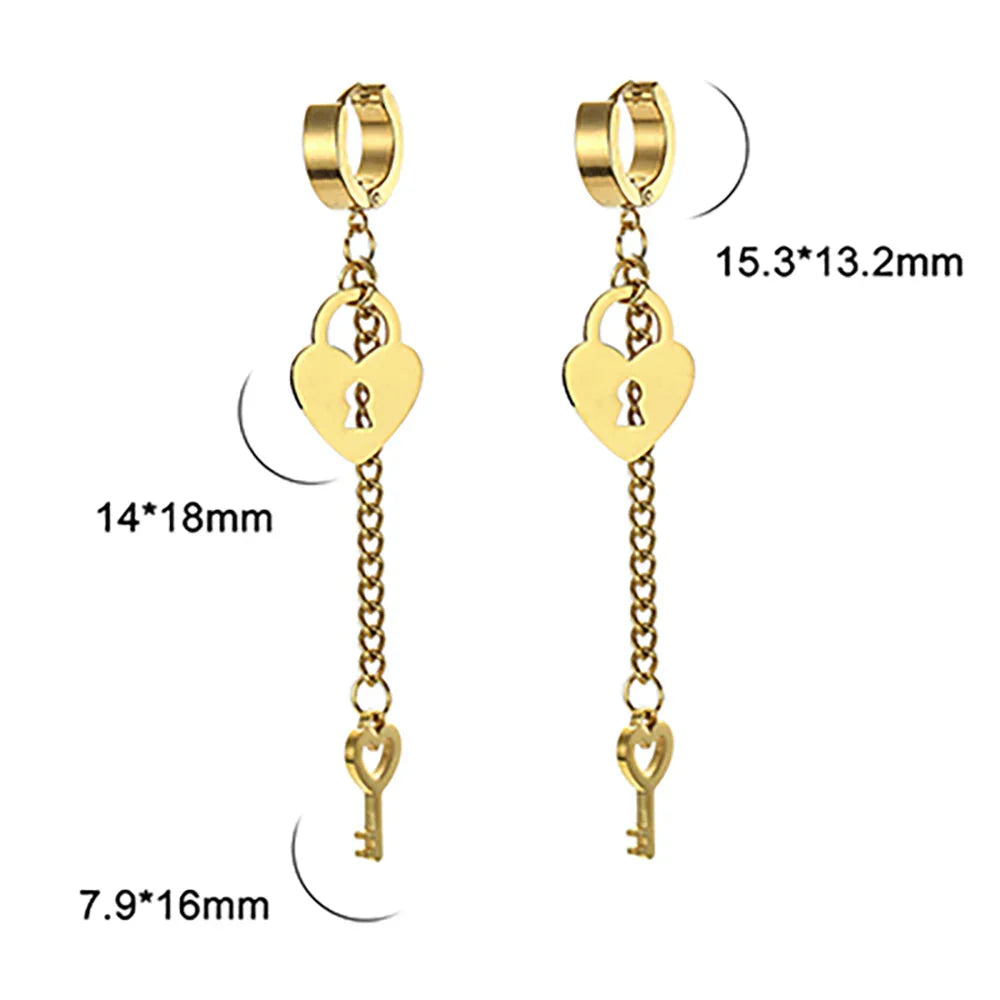 Key and lock drop earrings