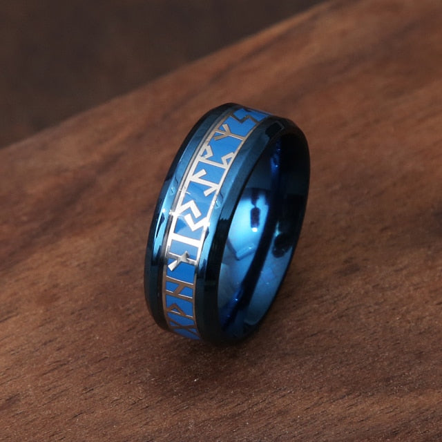 Blue Viking Runic Ring