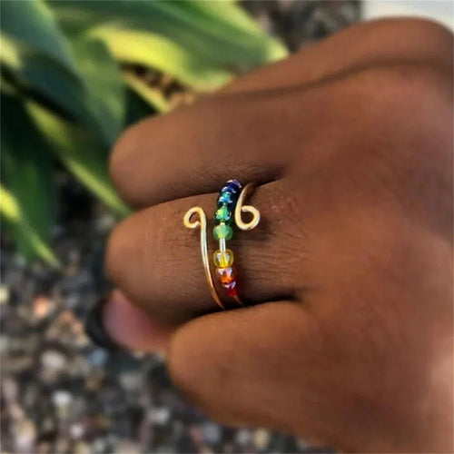 Bohemian-Style Anti-Stress Spinner Ring with Rotating Beads gold