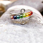 Bohemian-Style Anti-Stress Spinner Ring with Rotating Beads silver