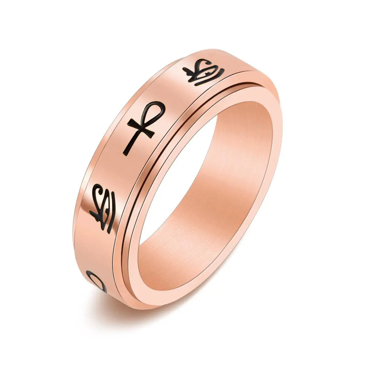Egyptian Pattern Anti-Stress Spinner Ring rose gold