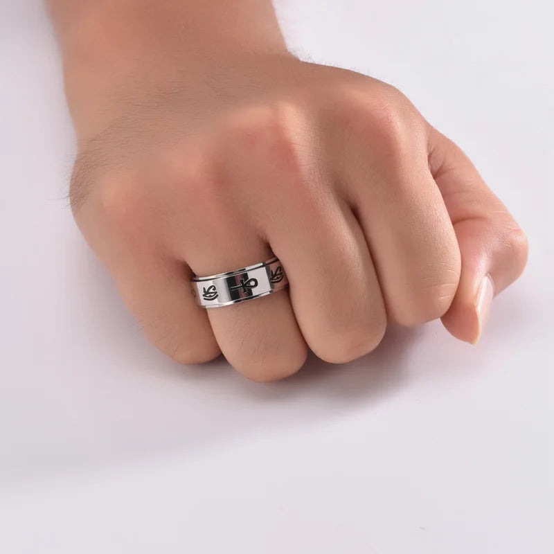 Egyptian Pattern Anti-Stress Spinner Ring silver