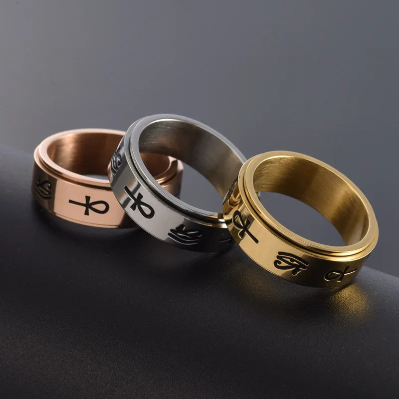 Egyptian Pattern Anti-Stress Spinner Ring gold