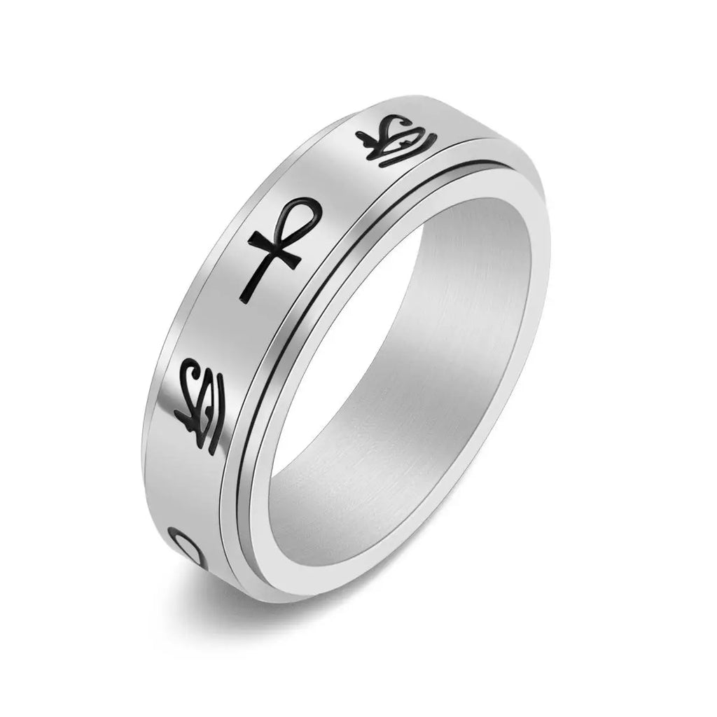 Egyptian Pattern Anti-Stress Spinner Ring silver