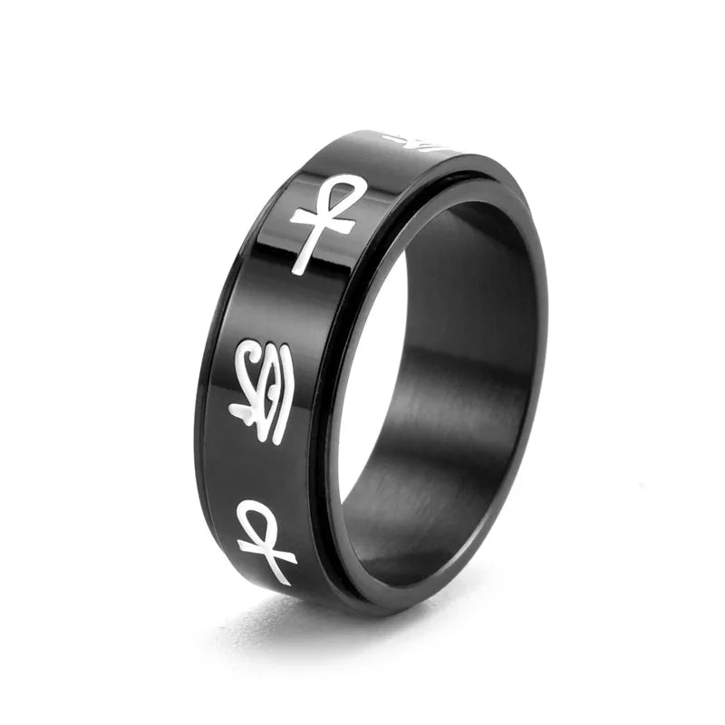 Egyptian Pattern Anti-Stress Spinner Ring black