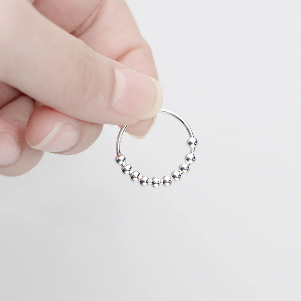 Anti-Stress Ring with Rotating Beads for Men or Women silver