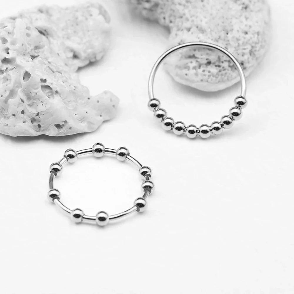 Anti-Stress Ring with Rotating Beads for Men or Women silver