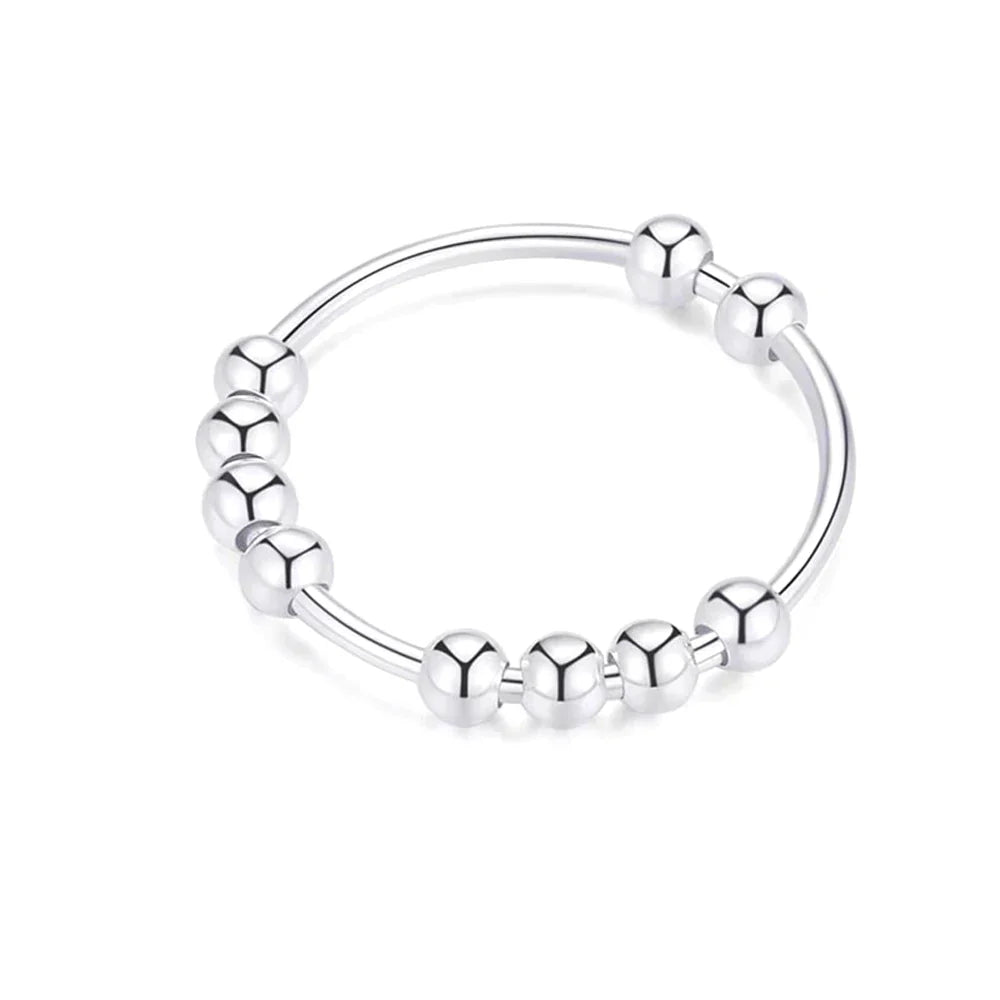 Anti-Stress Ring with Rotating Beads for Men or Women silver
