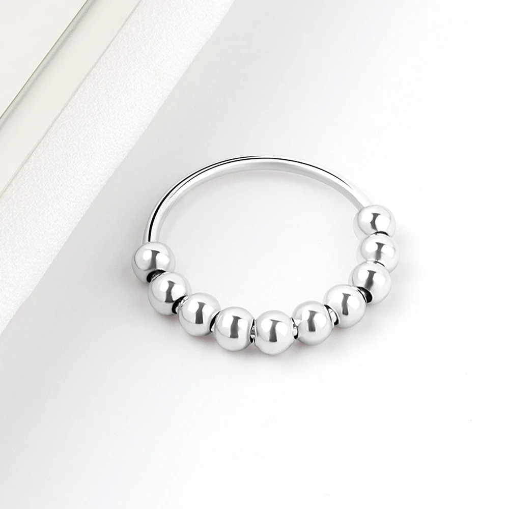 Anti-Stress Ring with Rotating Beads for Men or Women silver