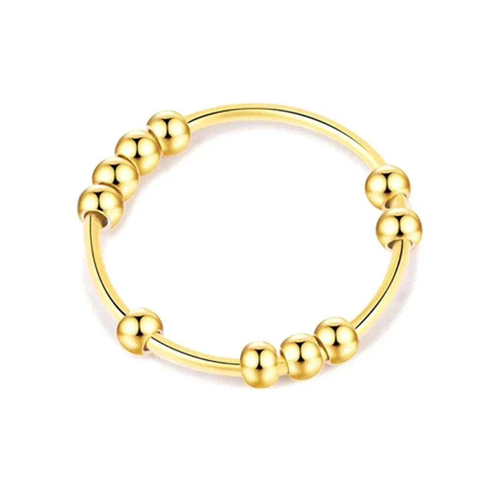 Anti-Stress Ring with Rotating Beads for Men or Women gold