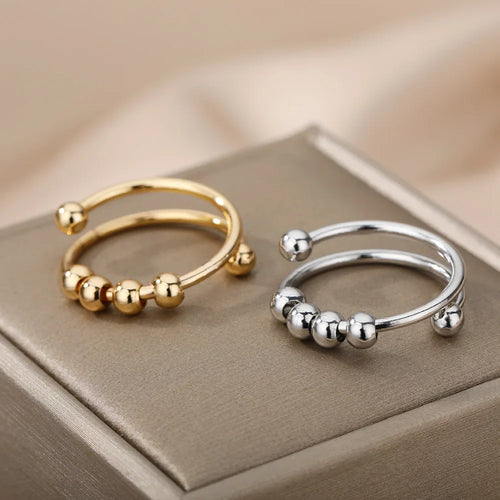 Spinning Beads Anti-Stress Band Ring silver