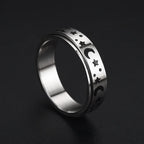 Stress-Relief Spinner Ring Stars and Moons silver