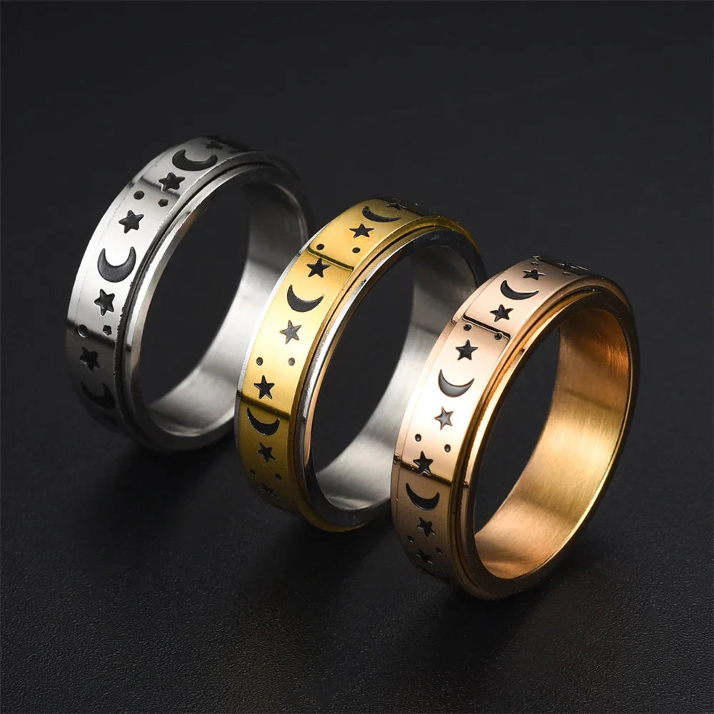 Stress-Relief Spinner Ring Stars and Moons gold