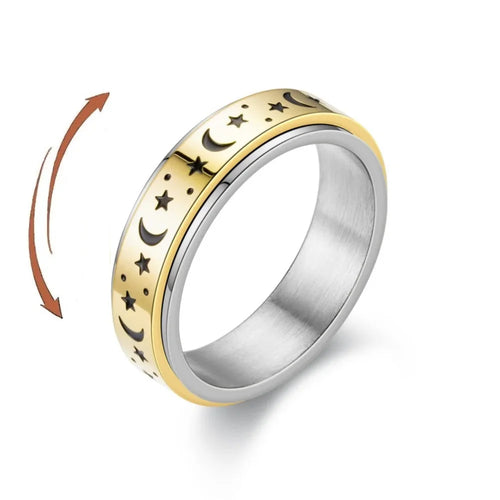 Stress-Relief Spinner Ring Stars and Moons gold