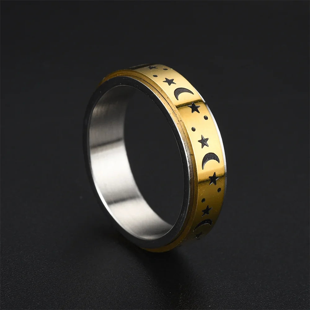 Stress-Relief Spinner Ring Stars and Moons gold