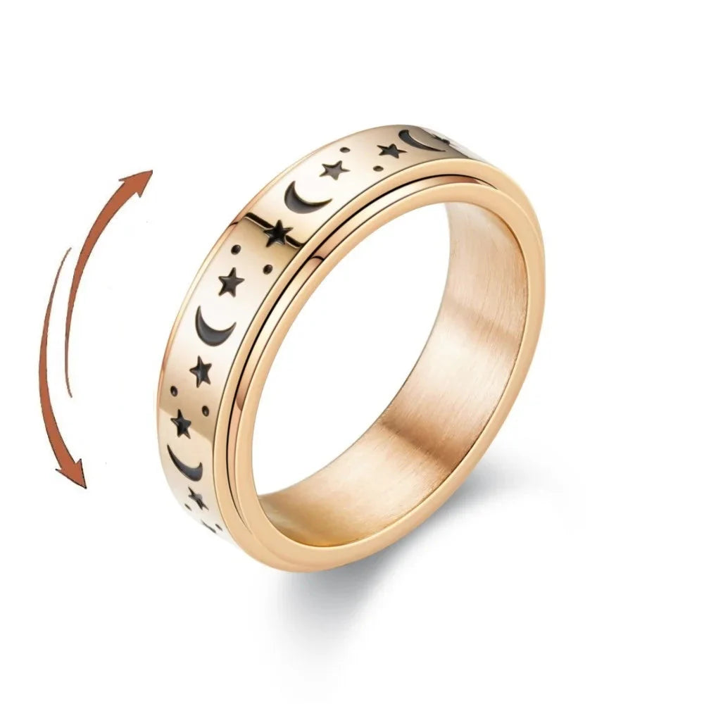 Stress-Relief Spinner Ring Stars and Moons rose gold