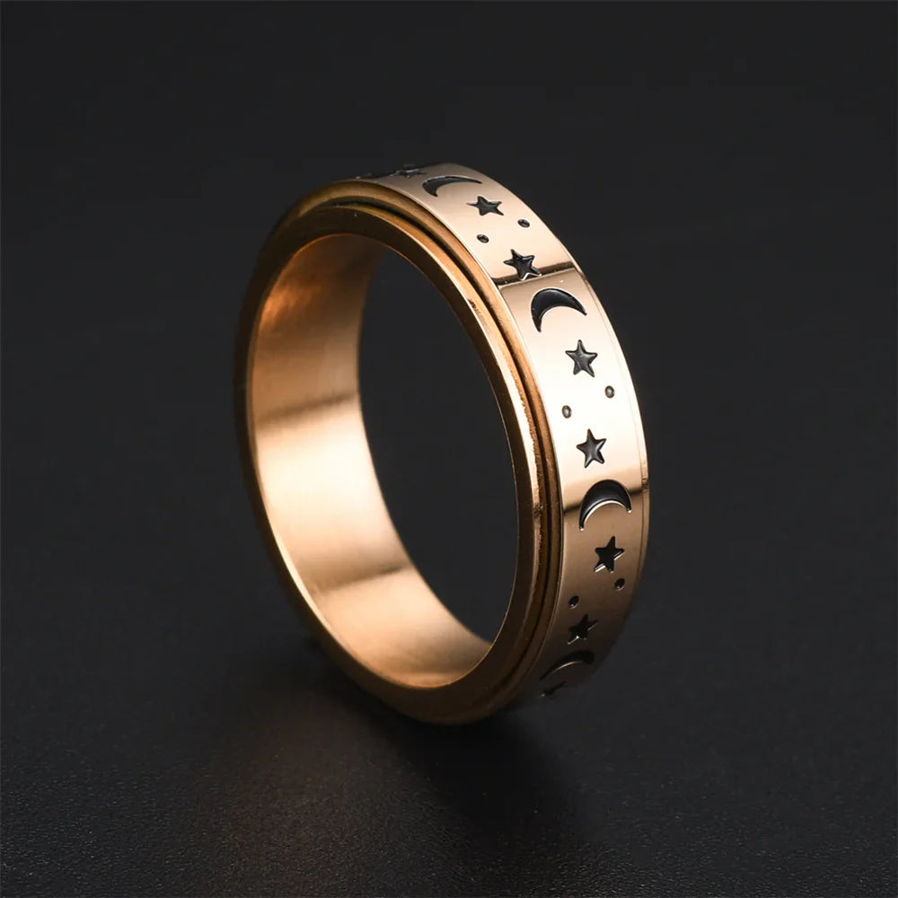 Stress-Relief Spinner Ring Stars and Moons rose gold