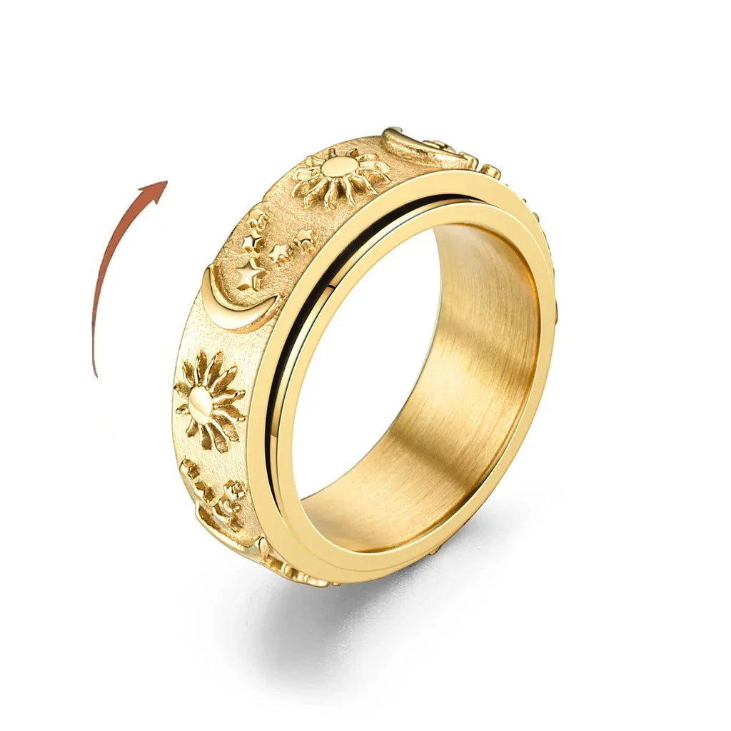 Gold Gold Moon and Sun Rotating Anti-Stress Ring