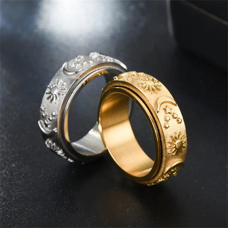 Silver Moon and Sun Rotating Anti-Stress Ring