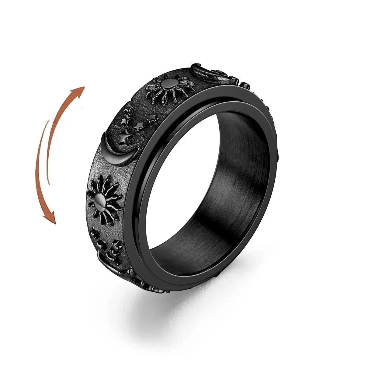 Black Moon and Sun Rotating Anti-Stress Ring