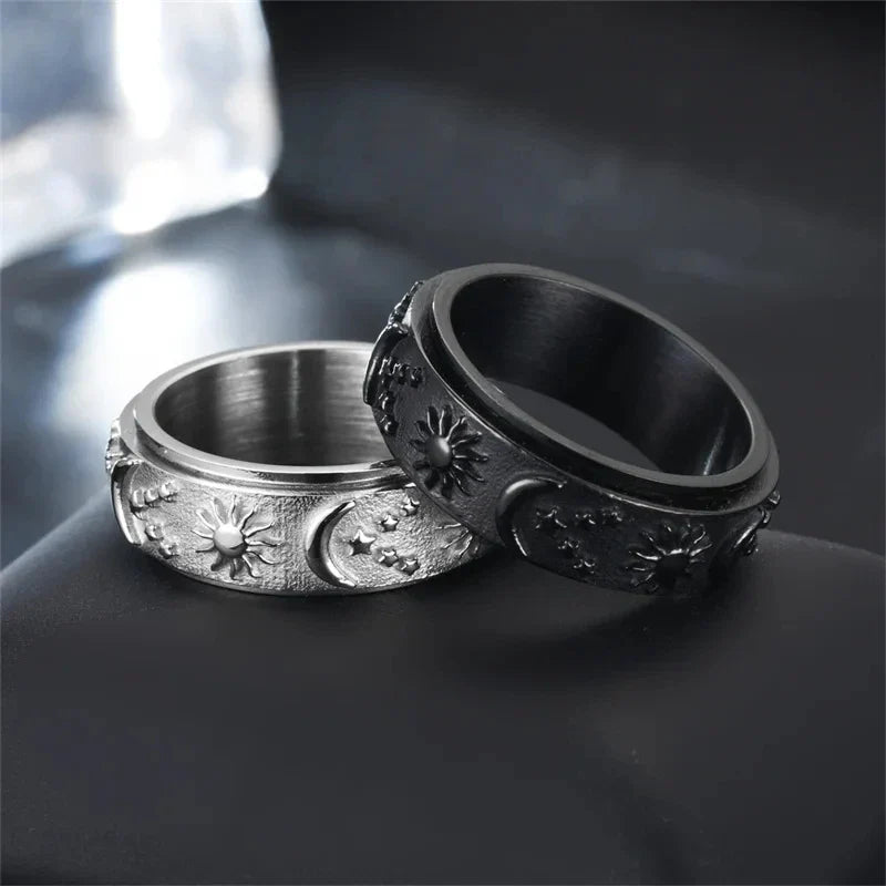 Black Moon and Sun Rotating Anti-Stress Ring