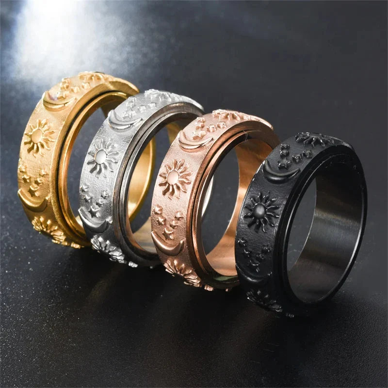 Black Moon and Sun Rotating Anti-Stress Ring