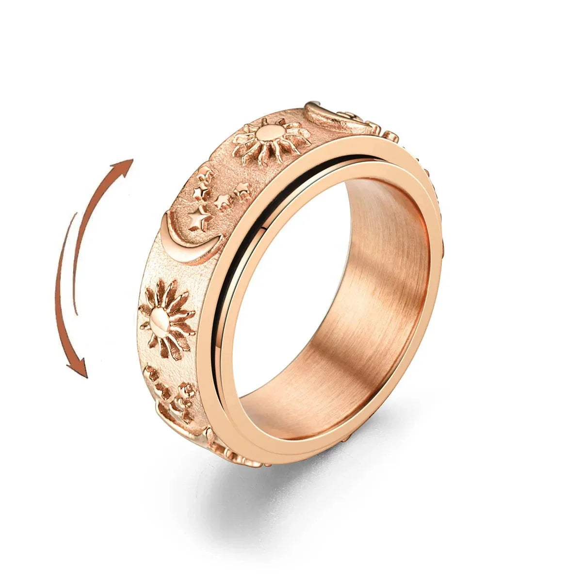 Rose Gold Moon and Sun Rotating Anti-Stress Ring