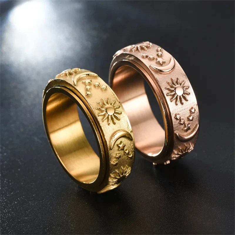 Rose Gold Moon and Sun Rotating Anti-Stress Ring