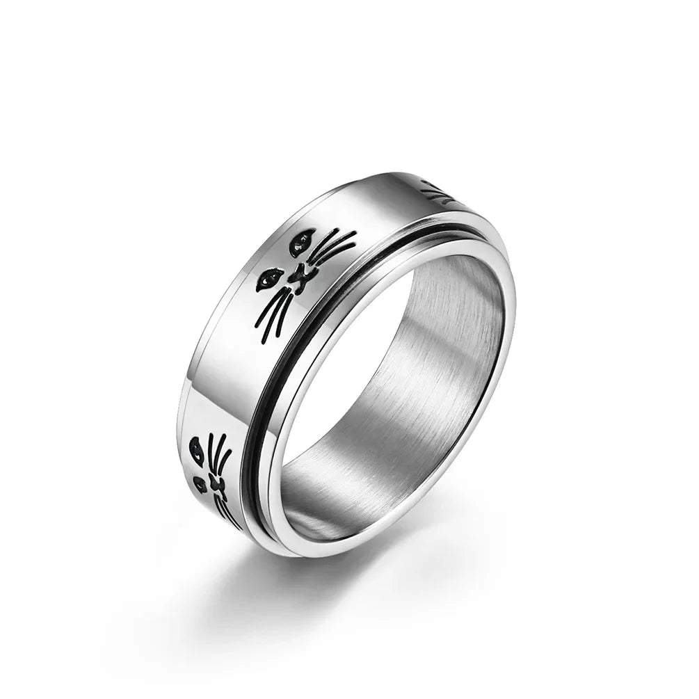 Silver Rotating Stress-Relief Cats Band Ring