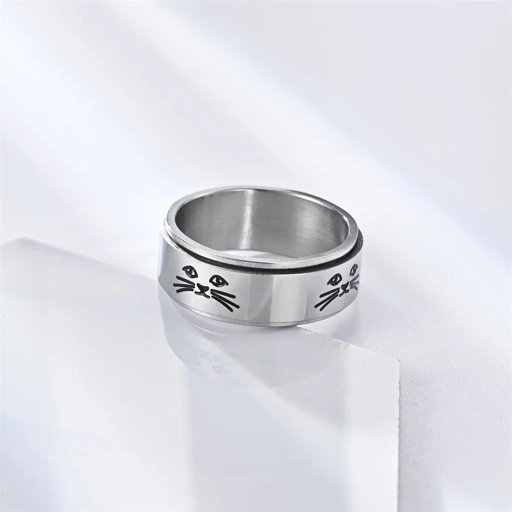Silver Rotating Stress-Relief Cats Band Ring