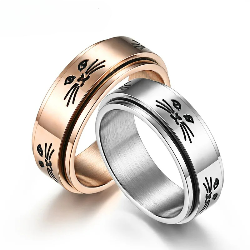 Rose Gold Rotating Stress-Relief Cats Band Ring