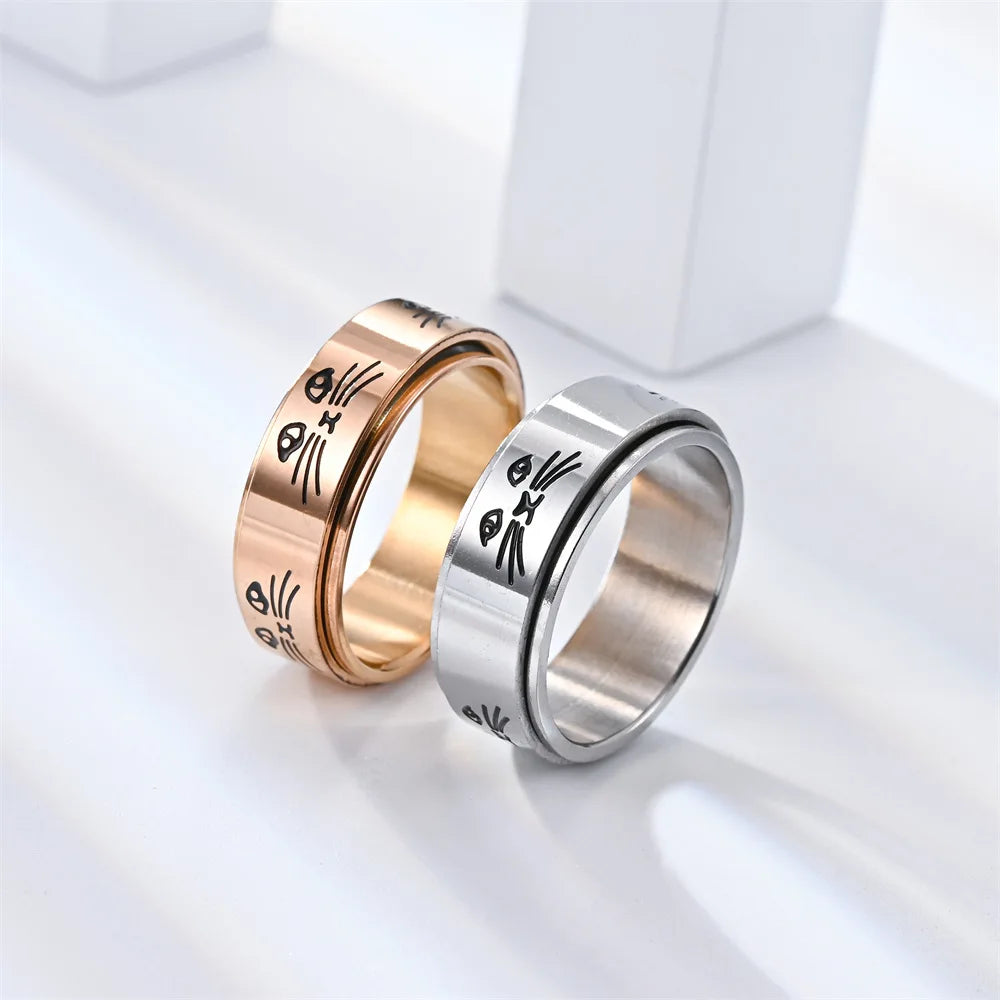 Rose Gold Rotating Stress-Relief Cats Band Ring