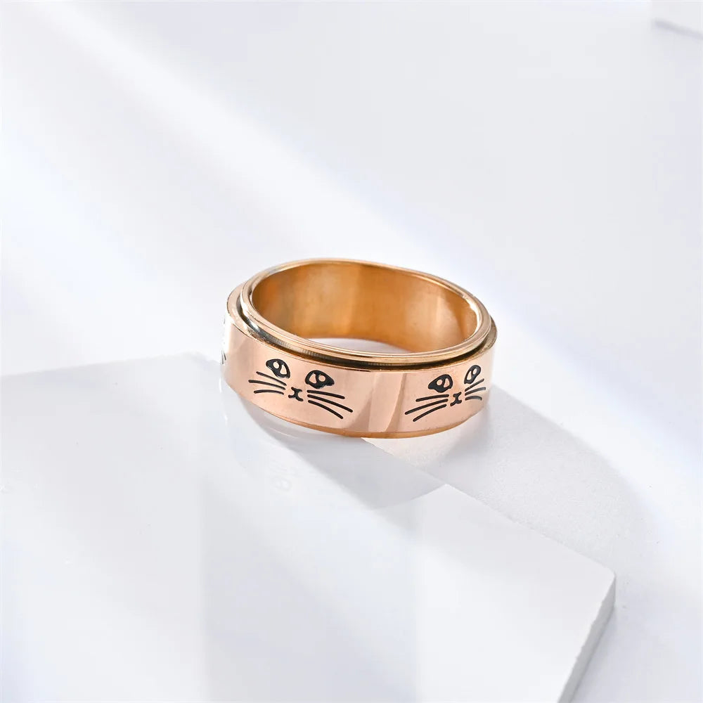 Rose Gold Rotating Stress-Relief Cats Band Ring