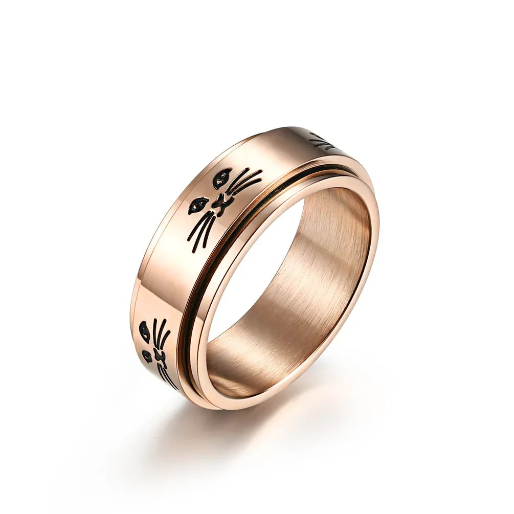 Rose Gold Rotating Stress-Relief Cats Band Ring