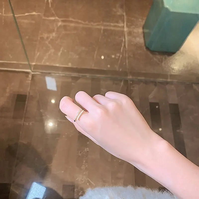 Ring with White Pearls and Rhinestones